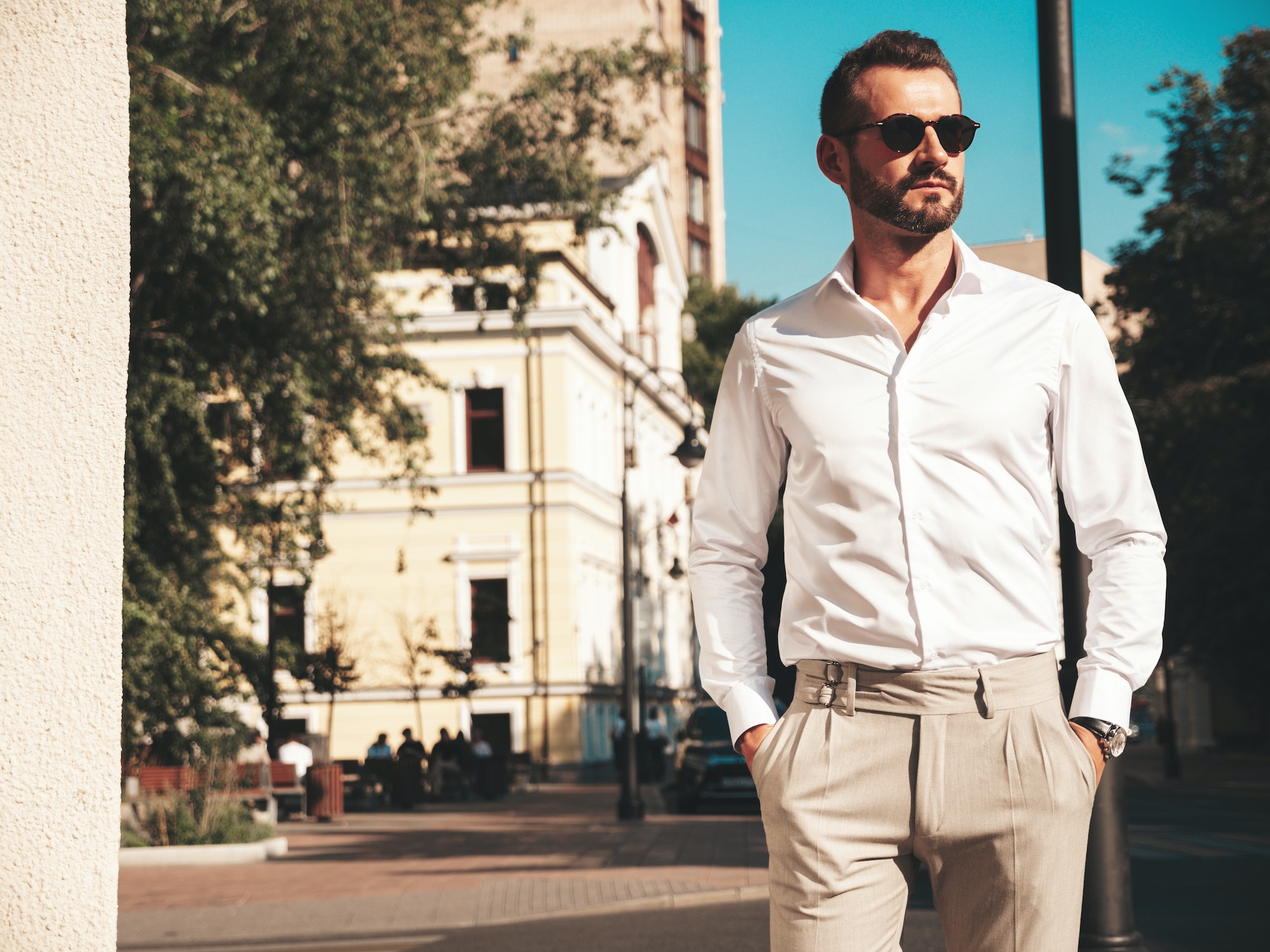 Handsome man posing in the street